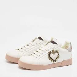 Dolce & Gabbana White Leather Love Applique Portofino Low Top Sneakers Size 39