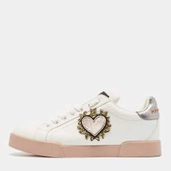 Dolce & Gabbana White Leather Love Applique Portofino Low Top Sneakers Size 39