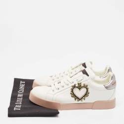 Dolce & Gabbana White Leather Love Applique Portofino Low Top Sneakers Size 39