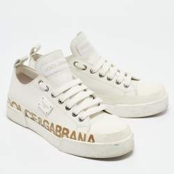 Dolce & Gabbana White Leather Portofino Low Top Sneakers Size 39.5