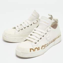 Dolce & Gabbana White Leather Portofino Low Top Sneakers Size 39.5