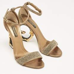 Dolce & Gabbana Gold Lurex Fabric Barocco Sculpture Heel Sandals Size 37