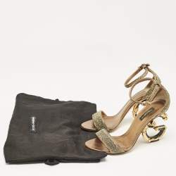 Dolce & Gabbana Gold Lurex Fabric Barocco Sculpture Heel Sandals Size 37