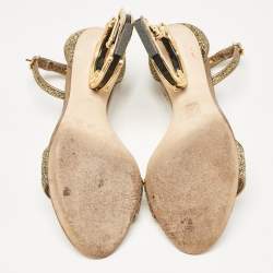 Dolce & Gabbana Gold Lurex Fabric Barocco Sculpture Heel Sandals Size 37