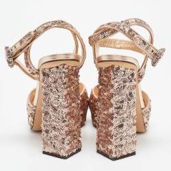 مملوكة مسبقًا صندل دولتشي آند غابانا جلد وترتر ذهبي وردي نعل سميك سير كاحل مقاس 40