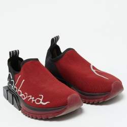 Dolce & Gabbana Red/Black Knit Fabric Sorrento Slip On Sneakers Size 36