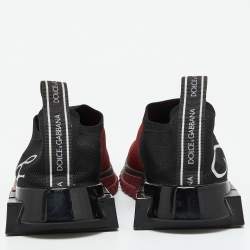 Dolce & Gabbana Red/Black Knit Fabric Sorrento Slip On Sneakers Size 36