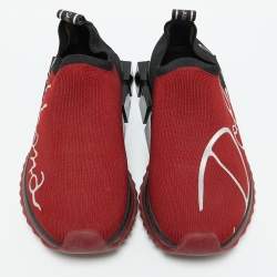 Dolce & Gabbana Red/Black Knit Fabric Sorrento Slip On Sneakers Size 36