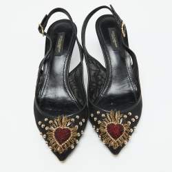 Pre Owned Dolce & Gabbana Black Leather and Mesh Lori Embellished Slingback Pumps Size 40