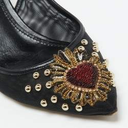 Pre Owned Dolce & Gabbana Black Leather and Mesh Lori Embellished Slingback Pumps Size 40