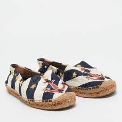 Pre Owned Dolce & Gabbana Navy Blue/White Stripe Fabric Star Studded Anchor Espadrille Flats Size 39