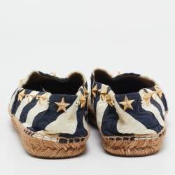 Pre Owned Dolce & Gabbana Navy Blue/White Stripe Fabric Star Studded Anchor Espadrille Flats Size 39