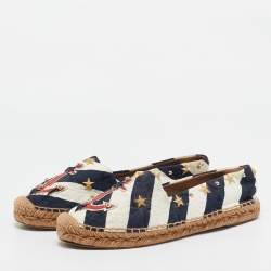Pre Owned Dolce & Gabbana Navy Blue/White Stripe Fabric Star Studded Anchor Espadrille Flats Size 39