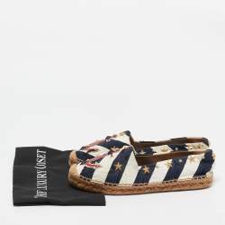 Pre Owned Dolce & Gabbana Navy Blue/White Stripe Fabric Star Studded Anchor Espadrille Flats Size 39