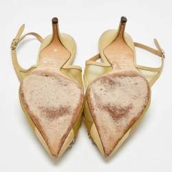 Pre Owned Dolce & Gabbana Yellow Mesh and Leather Crystal Embellished Slingback Pumps Size 39