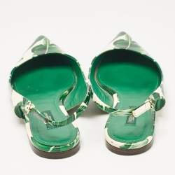Pre Owned Dolce & Gabbana Green/White Leaves Print Patent Leather Slingback Flats Size 38.5