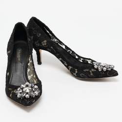Dolce & Gabbana Black Lace and Mesh Bellucci Pumps Size 36.5