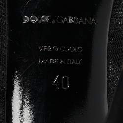 Dolce & Gabbana Black Mesh and Satin Lace Up Peep Toe Booties Size 40