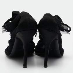 Dolce & Gabbana Black Mesh and Satin Lace Up Peep Toe Booties Size 40