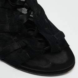 Dolce & Gabbana Black Mesh and Satin Lace Up Peep Toe Booties Size 40