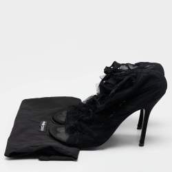 Dolce & Gabbana Black Mesh and Satin Lace Up Peep Toe Booties Size 40