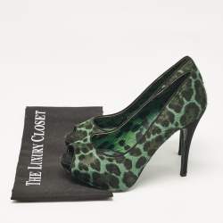 Dolce & Gabbana Green Calf Hair Peep Toe Pumps Size 37.5