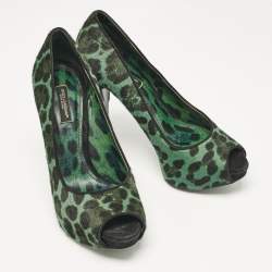 Dolce & Gabbana Green Calf Hair Peep Toe Pumps Size 37.5