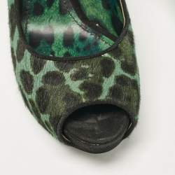 Dolce & Gabbana Green Calf Hair Peep Toe Pumps Size 37.5