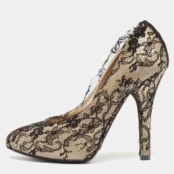 Dolce & Gabbana Cream Satin And Black Lace Platform Pumps Size 38.5