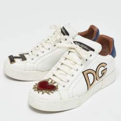 Dolce & Gabbana White Leather Portofino Sacred Heart Sneakers Size 35