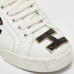 Dolce & Gabbana White Leather Portofino Sacred Heart Sneakers Size 35