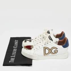 Dolce & Gabbana White Leather Portofino Sacred Heart Sneakers Size 35