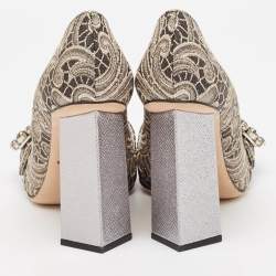Dolce & Gabbana Silver/Beige Floral Jacquard Bellucci Pumps Size 37.5