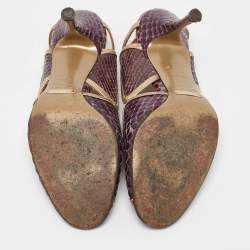 Pre Owned Dolce & Gabbana Purple/Gold Leather and Python Leather Slingback Sandals Size 37.5