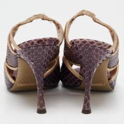 Pre Owned Dolce & Gabbana Purple/Gold Leather and Python Leather Slingback Sandals Size 37.5