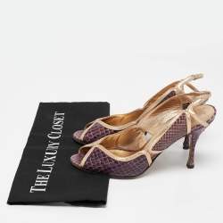 Pre Owned Dolce & Gabbana Purple/Gold Leather and Python Leather Slingback Sandals Size 37.5