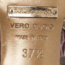 Pre Owned Dolce & Gabbana Purple/Gold Leather and Python Leather Slingback Sandals Size 37.5