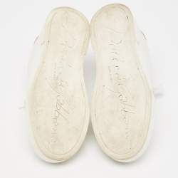 Pre Owned Dolce & Gabbana White/Pink Leather Portofino Pearl Embellished Low Top Sneakers Size 37