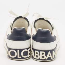 Dolce & Gabbana White/Navy Blue Leather Portofino Low Top Sneakers Size 37