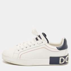 Dolce & Gabbana White/Navy Blue Leather Portofino Low Top Sneakers Size 37