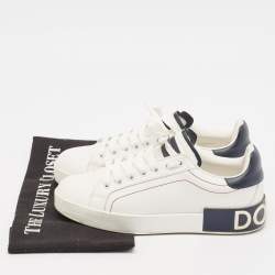 Dolce & Gabbana White/Navy Blue Leather Portofino Low Top Sneakers Size 37