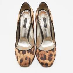 Dolce & Gabbana Brown/Beige Leopard Print Round Toe  Pumps Size 37