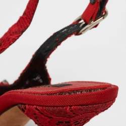 Dolce & Gabbana Red Lace and Mesh Crystal Embellished Slingback Pumps Size 37
