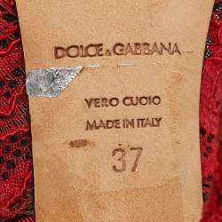 Dolce & Gabbana Red Lace and Mesh Crystal Embellished Slingback Pumps Size 37