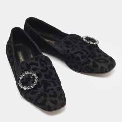 Dolce & Gabbana Black Brocade Fabric Jackie Smoking Slippers Size 38