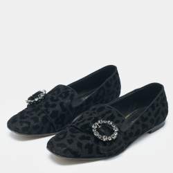 Dolce & Gabbana Black Brocade Fabric Jackie Smoking Slippers Size 38