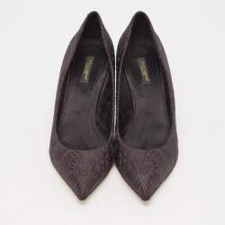 Pre Owned Dolce and Gabbana Black Brocade Fabric Pointed Toe Pumps Size 40
