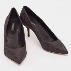 Pre Owned Dolce and Gabbana Black Brocade Fabric Pointed Toe Pumps Size 40
