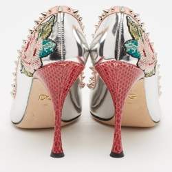 Pre Owned Dolce & Gabbana Silver Fur and Leather Tiger Embellished Pumps Size 38