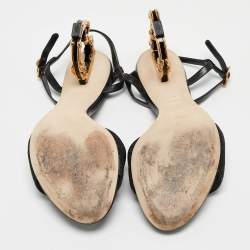 Pre Owned Dolce & Gabbana Black Leather and Lurex Keira DG Baroque Sandals Size 39